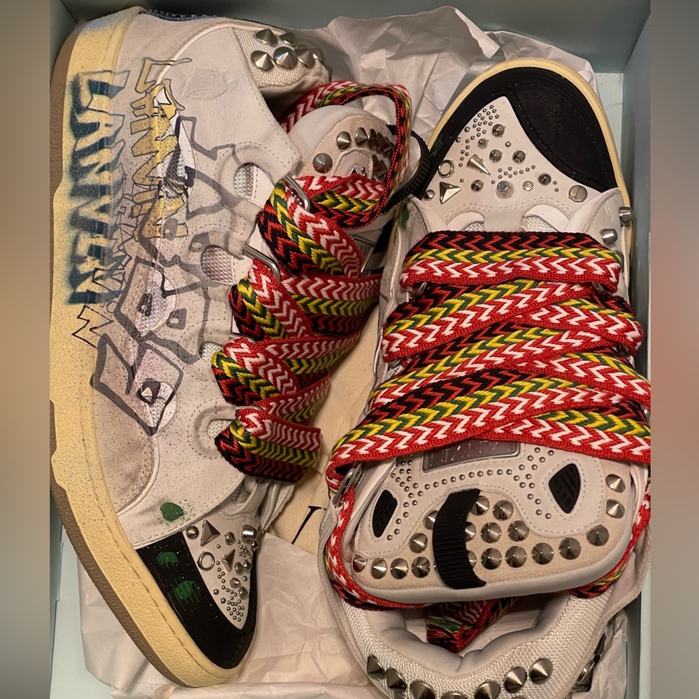 LANVIN Curb Sneaker Graffiti In White/black/multicolor SIZE 49/16US